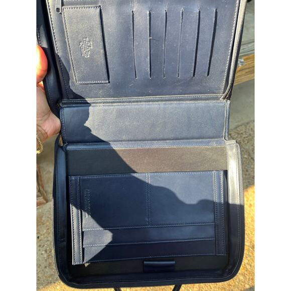 VINTAGE LEATHER FRANKLIN QUEST PORTFOLIO BRIEFCASE  NAVY BLUE - Picture 6 of 11